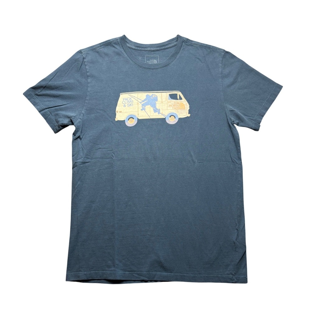The North Face T-Shirt Mens M Blue 100% Cotton Graphic Pack Climb & Ski Van Tee